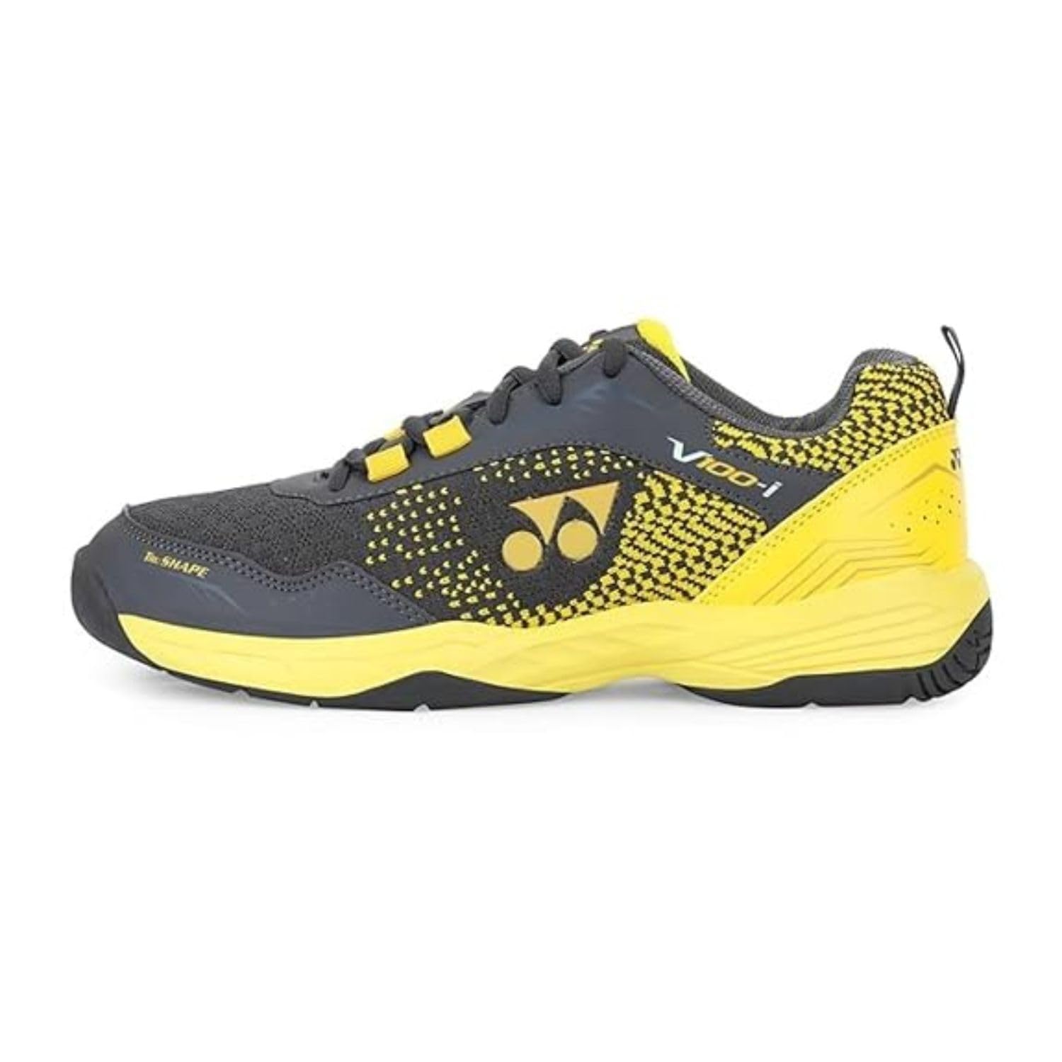 YONEX V100-i Junior Badminton Shoes | Made in India | Non-Marking Sole | TRU Cushion Technology | Ergo Shape Design | Hexagrip Outsole | Indoor Court Shoes for Badminton, Squash, Table Tennis & Volleyball (STEEL GREY / HONEY MUSTARD, UK Footwear Size System, Adult, Men, Numeric, Medium, 3) 1