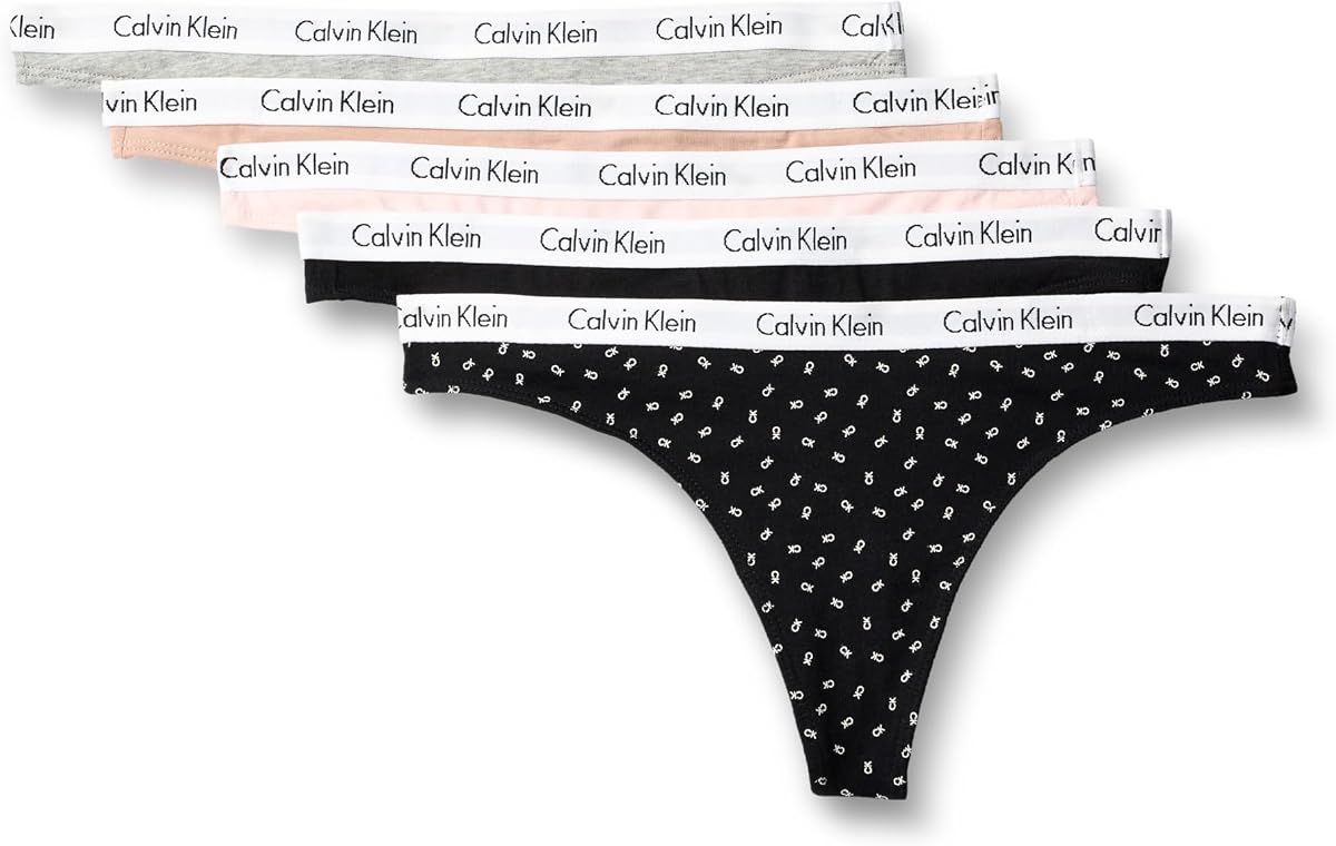 Carousel Logo Cotton Stretch Thong Panties, 5 Pack