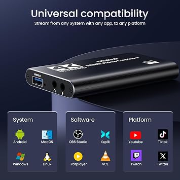 Papeaso HDMI Capture Card, 1080P 60FPS USB 3.0 Video Capture Device for Streaming, Compatible with Switch, PS5, PS4, Xbox, Camera, PC