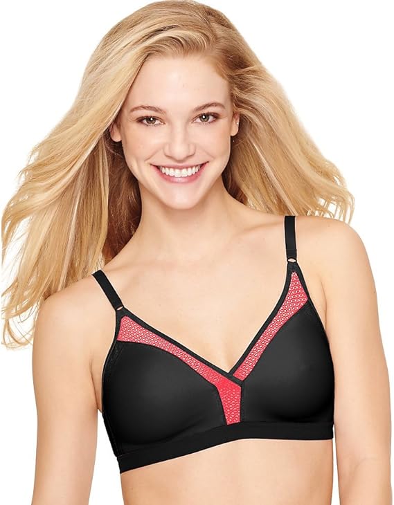 Hanes Women's XTemp Wirefree Bra_Black/Diva Pink combo_XL at Amazon Women’s Clothing store