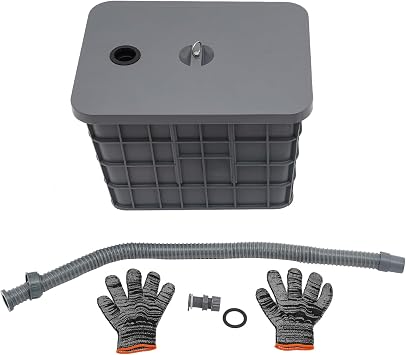 Commercial Grease Interceptor 50L/13.21Gal Oil-water Separator with Drainage Pipe & Gloves Rectangular Grease Trap for Kitchens Restaurants Fast Food Chains, Grey