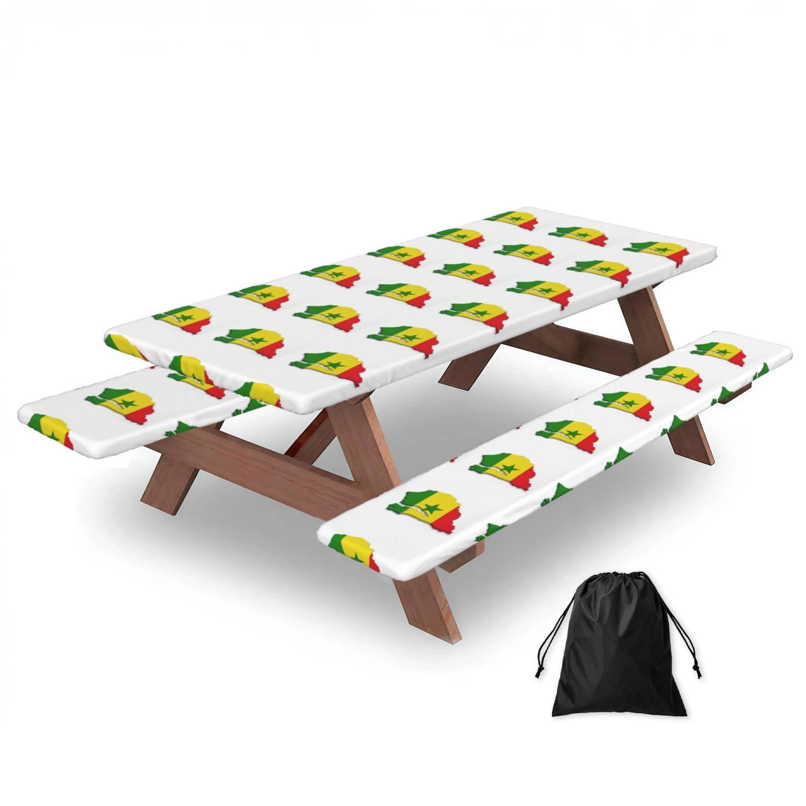 Zyjhyy Black Senegal Flag Map Print Party Table Covers With Bench Covers Set Of 3 Picnic Table Cloth Wipe Clean For Garden Camping