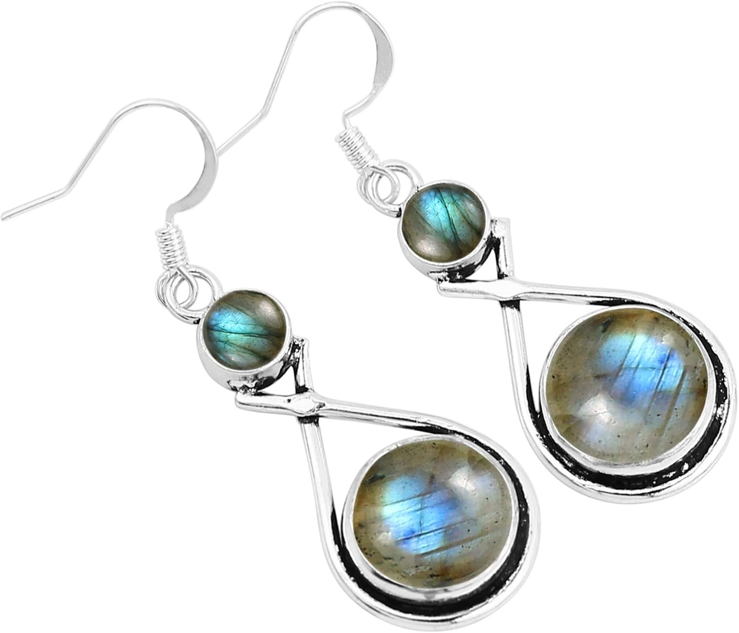 Natural Round Gemstones Dangle Earrings for Women – Handmade 925 Silver Plated Boho Drop Earrings – Lightweight and Comfortable Fashion Jewelry – Gift for Daily Wear or Special Occasions - Image 4