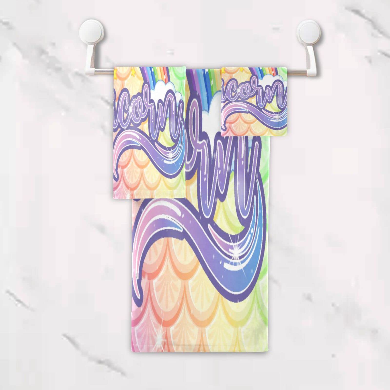 Unicornios Arcoíris Sirenas Lindas Juego de Toallas para Baño Playa 100% Algodón de Piscina Toalla (1 Toalla de Baño y 1 Toalla de Mano y 1 Paño de Lavado) para Nadar Hotel Niñas Niños Niños