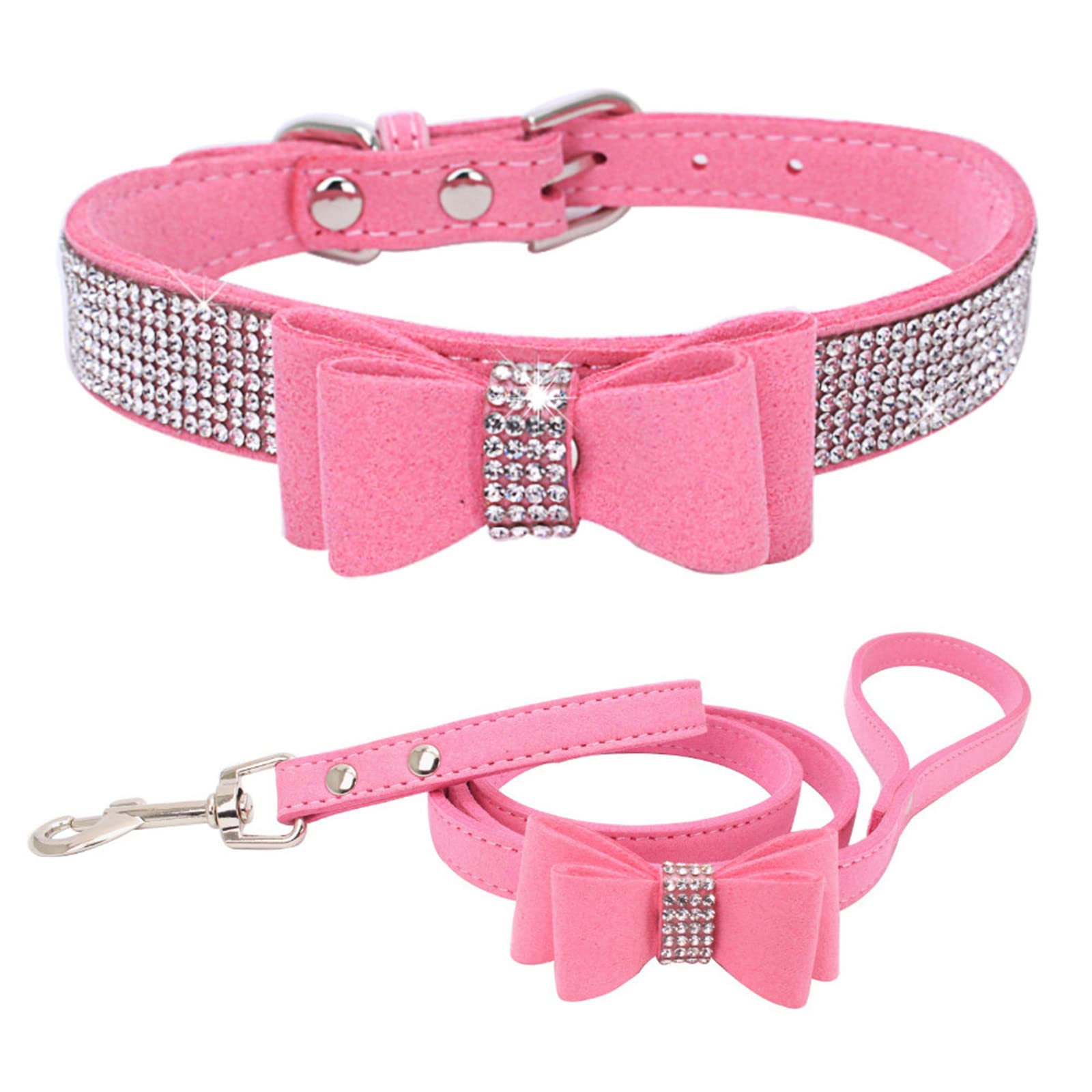 Butterfly Dog Collar Diamond Pet Traction Collar Small and Medium Pet Collar (M, Pink)