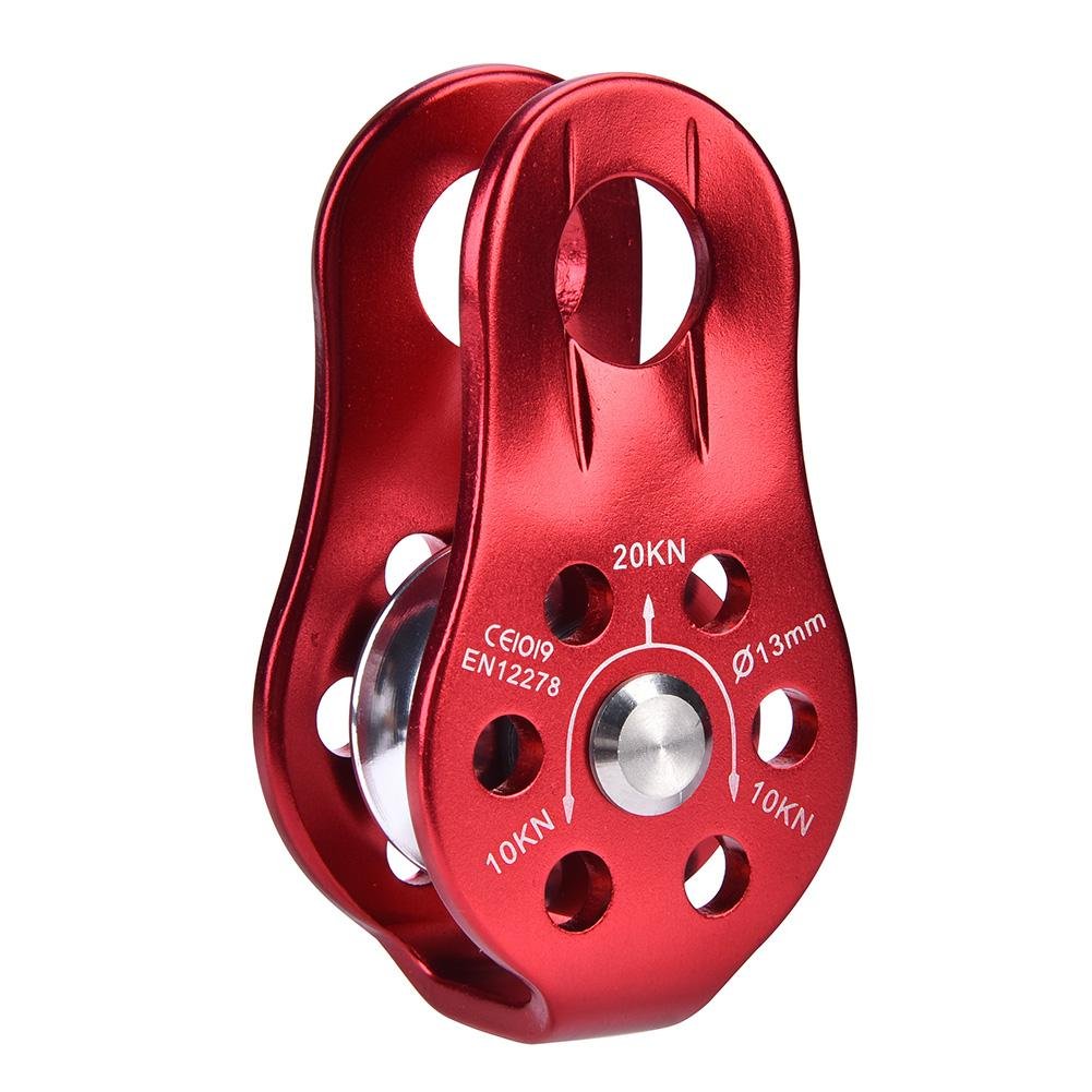 Dioche Micro Pulley, Tandem Pulley Trolley for Rescue Lifting, Aluminium Alloy Heavy Duty Fixed Single Swivel Rope Pulley Block Climbing Safety Equipment (Red)