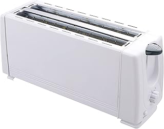 DEECOZY Grille-pain 4 tranches - En acier inoxydable - Avec fente longue - 4 tranches - Double fente - Avec grille réchauffe-viennoiseries - 1200 W