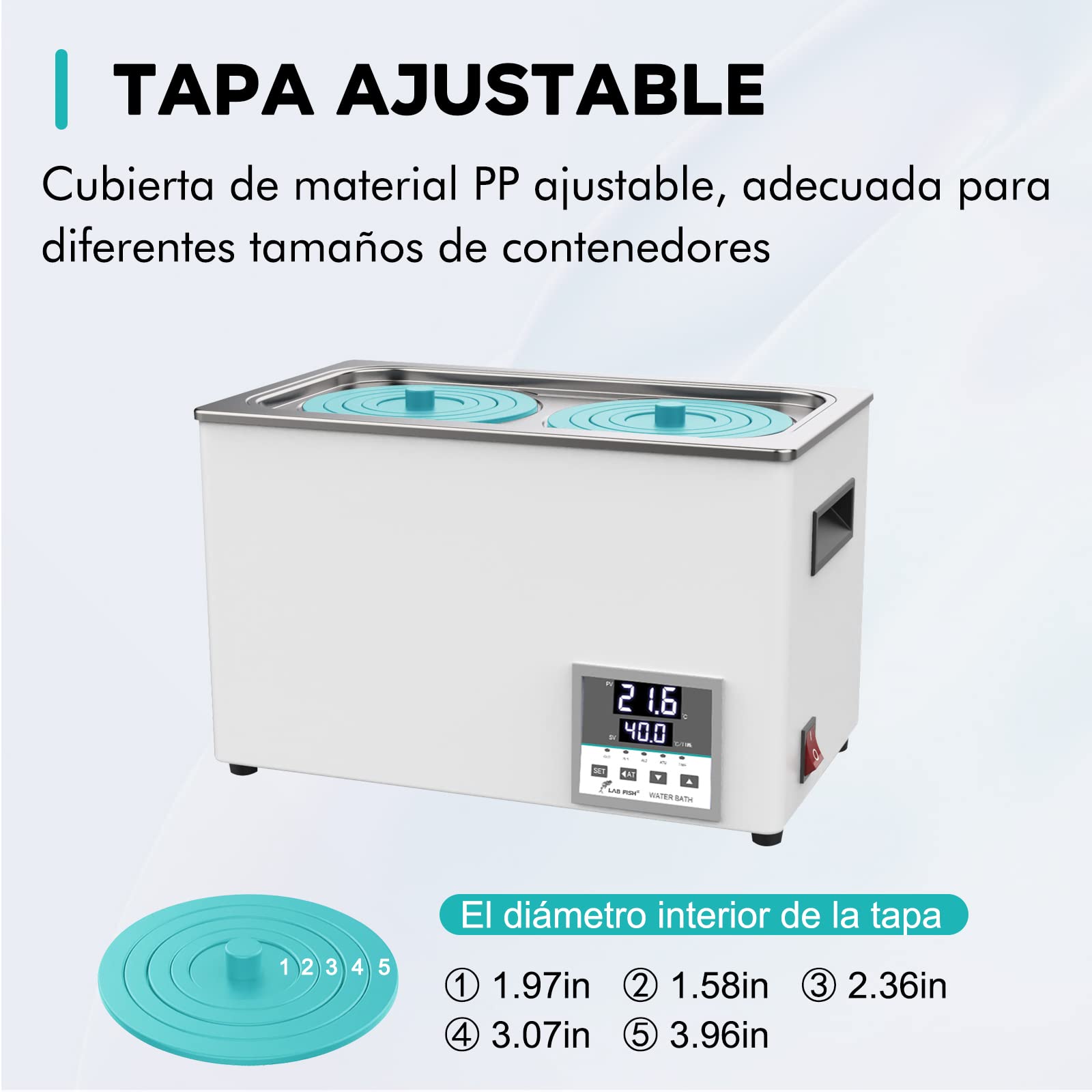 LAB FISH Baño María Baño de Agua Termostatico Laboratorio 6L, 600W - Doble Abertura, Acero Inox - Termostato Preciso ±0,1°C - Temporizador 0-999min - Pantalla LED