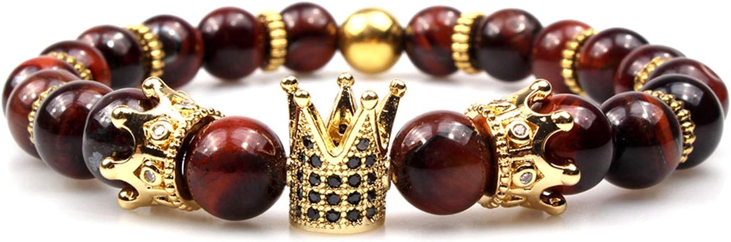 GVUSMIL Imperial Crown Bead Bracelet King&Queen Luxury Charm Couple Jewelry Xmas Gift for Women Men