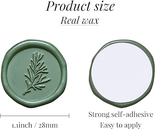 Miniatura 3 de UNIQOOO Calcomanías de Sello de Cera - Calcomanías de Sello de Sobre de Invitación de Boda de Romero, 100 Piezas de Calcomanías Autoadhesivas Verde