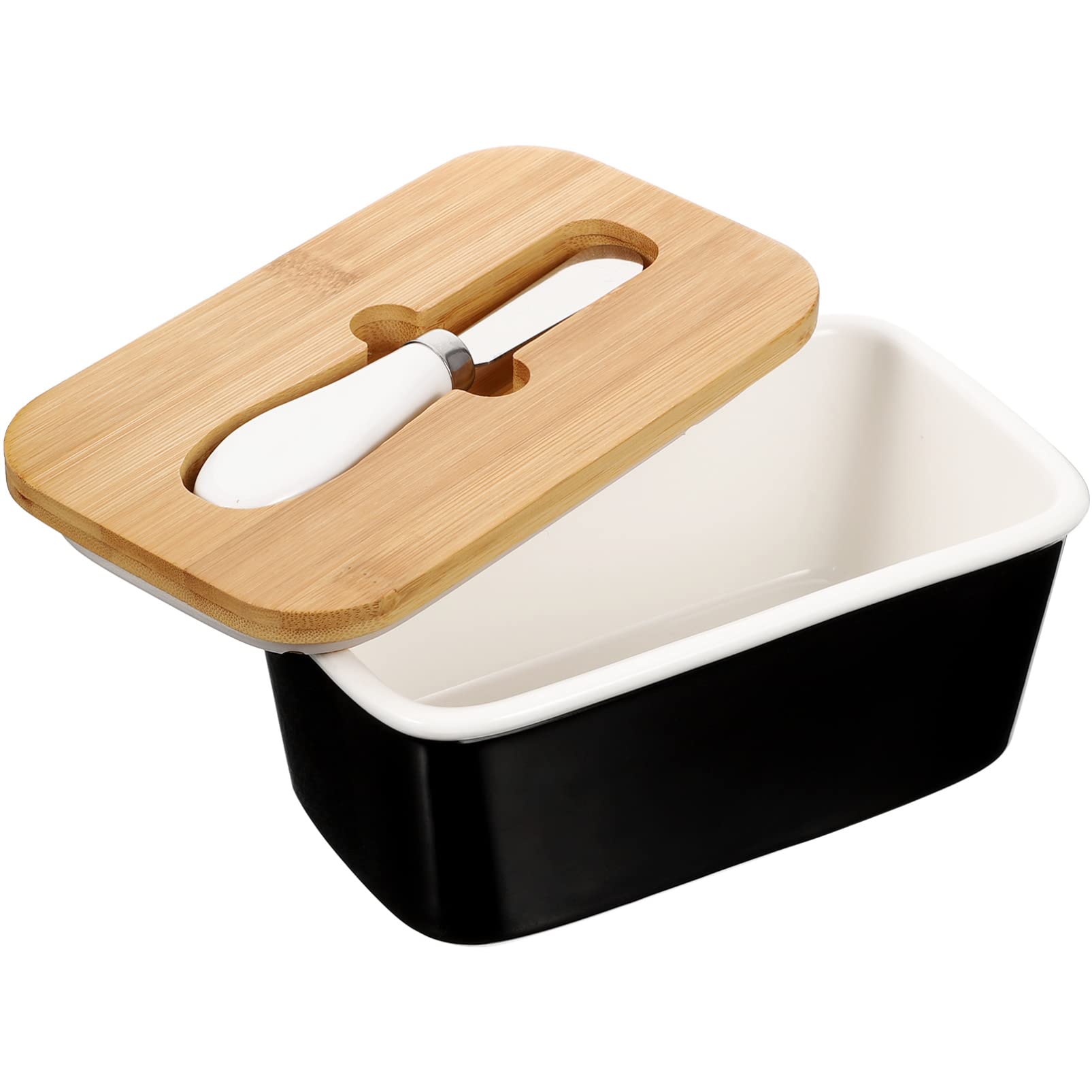 SOLUSTRE 1 Set Butter Box Set Airtight Butter Container with Lid With Knife Butter Holder Ceramic Butter Keeper Containers with Lids for Storage Butter Jar Plastic Black