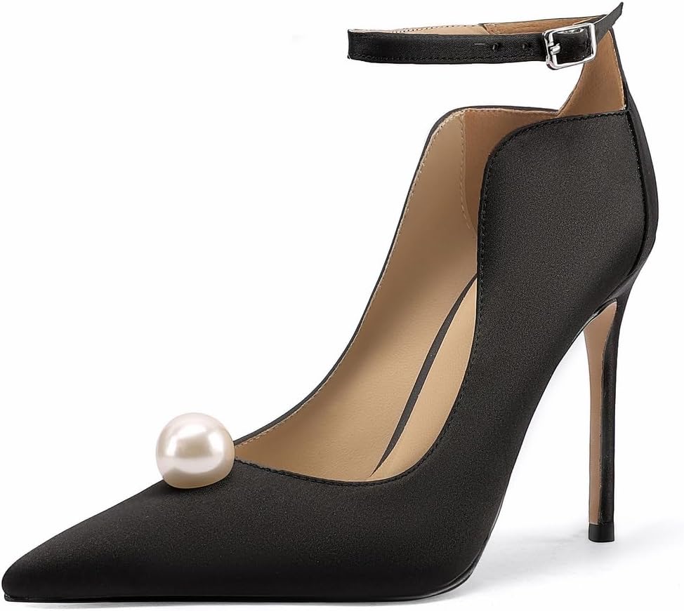 Stiletto Heels for Women | 4 Inch Pointed Toe Dress Pumps | Elegant Wedding Party Shoes with Pearl Accents & Comfort Cushioned Insole