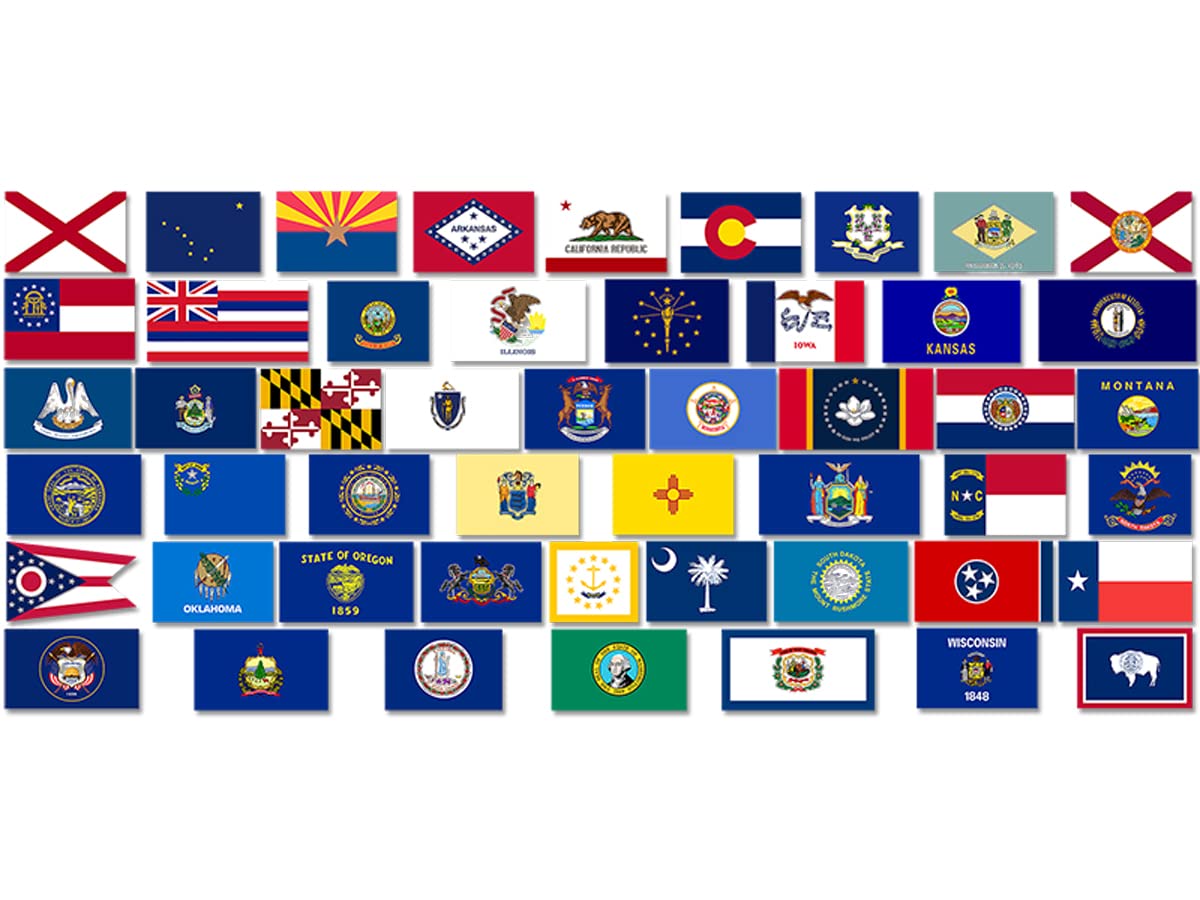 American Vinyl AV Sheet of All 50 US State Flags Stickers, Different United States Decals for Scrapbooking, Small Set Scrapbook, Laptops, and More ﻿(1 inch Tall Each)