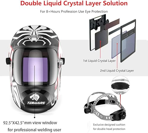 Miniatura 4 de TEKWARE Casco de soldadura de oscurecimiento automático con energía solar de visión grande, lente 4C hemisférica, 4 sensores de arco amplio rango de