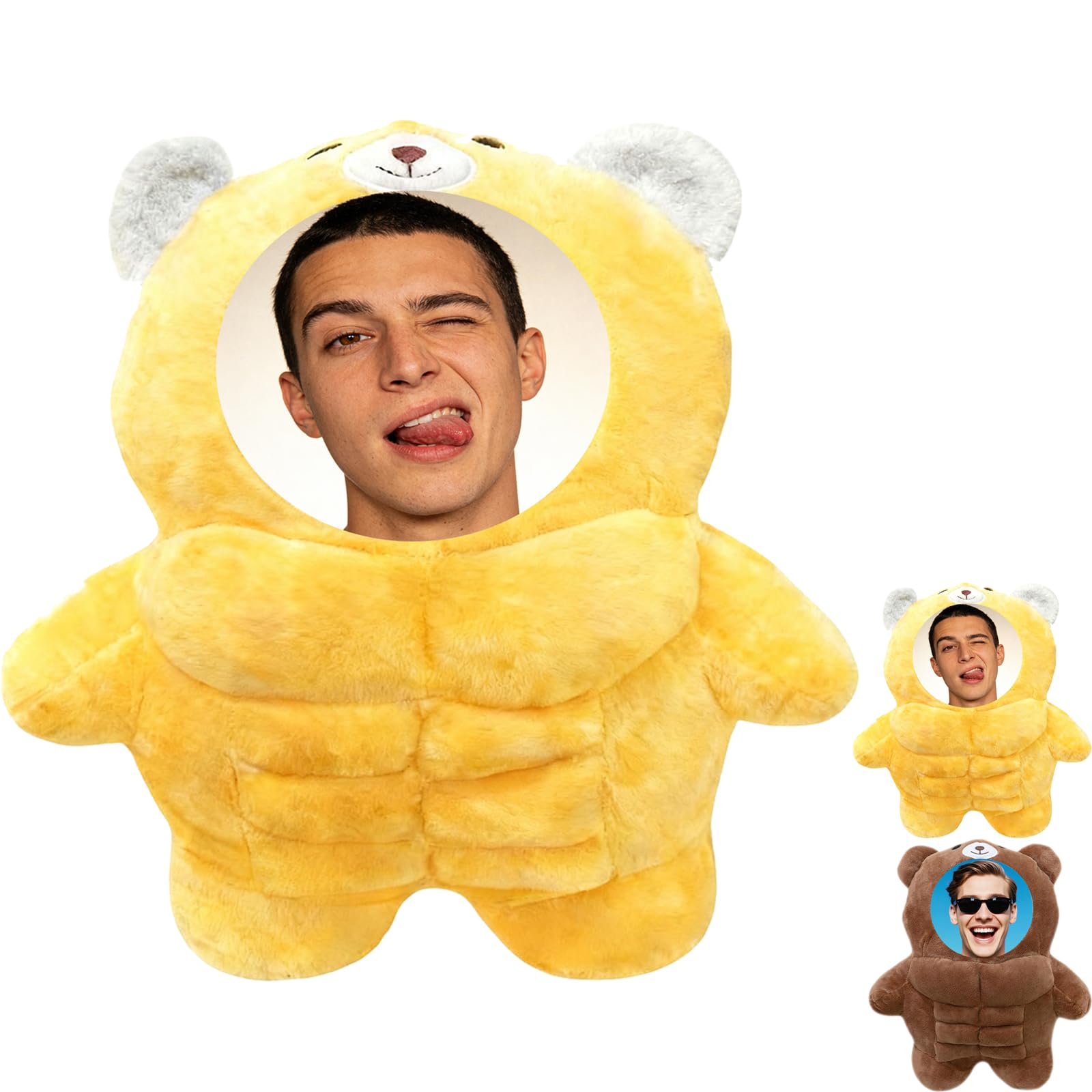 30cm Funny Custom Face Plush Pillow - Personalized Muscle Bear Decor for Sofa, Bed, or Office, Unique Novelty Gift for Adults (Yellow)