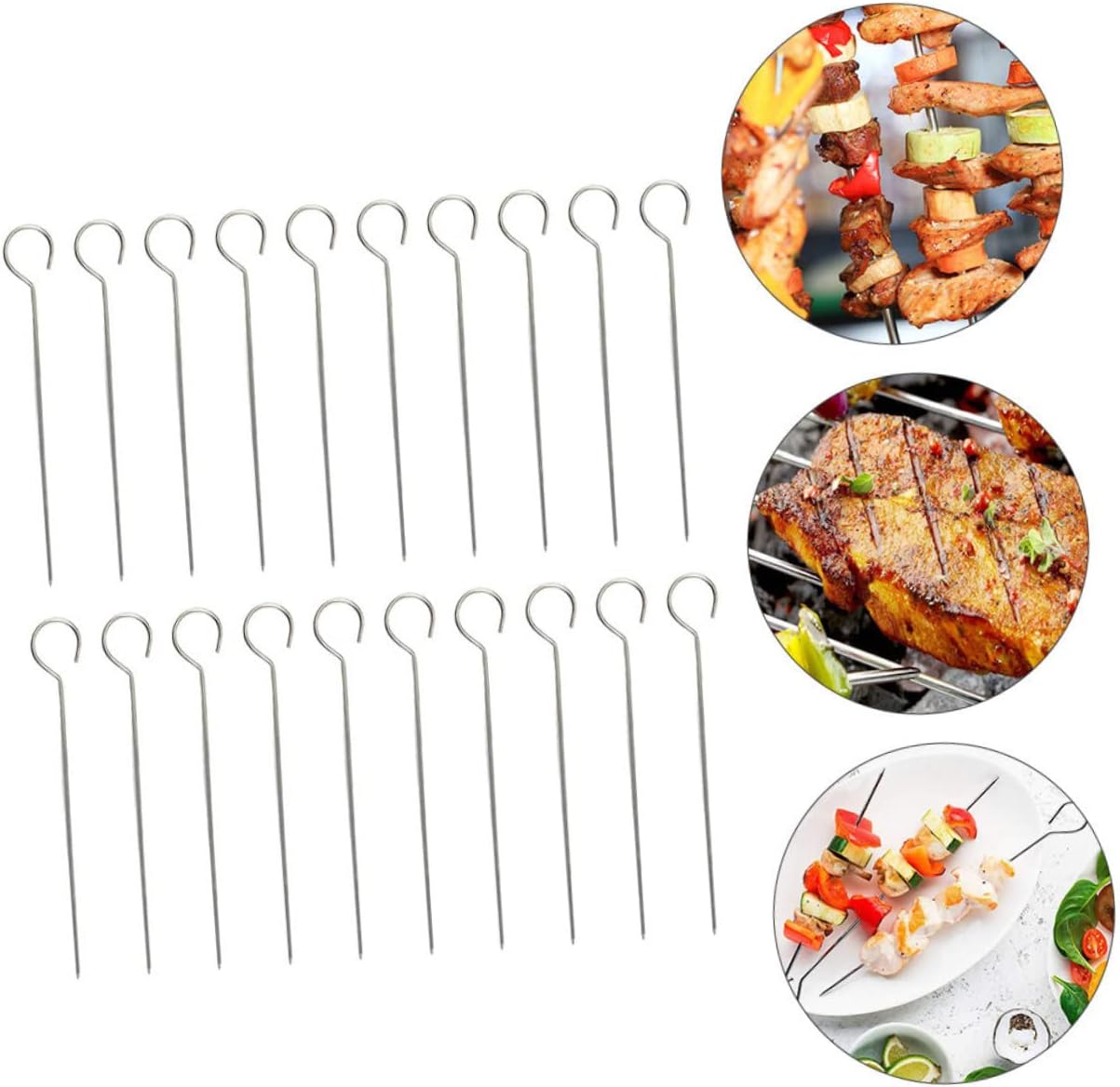 Happyyami 100 Pcs Stainless Steel Goose Tail Needle Stainless Steel Skewers Bbq Skewers Skewers Chicken Meat Skewers Corn Cob Holders Grill Skewers Flat Barbecue Sticks Roast