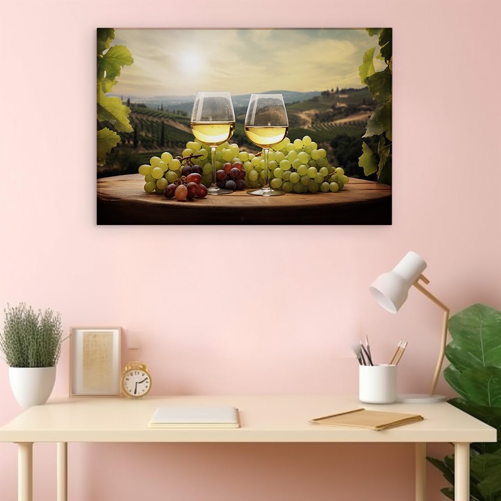 Canvas for Living room. Sipping Serenity: A Toast to Vineyard Elegance, 27 x 18 inch Canvas Wall Art - Religion And Spirituality - Modern Home Decor