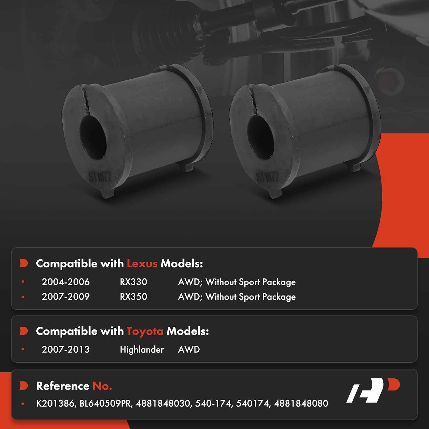 A-Premium 2 x Rear To Frame Sway Bar Bushing Kit, Compatible with Toyota Highlander 2007-2013 & Lexus RX330 2004-2006, RX350 2007-2009, AWD Only