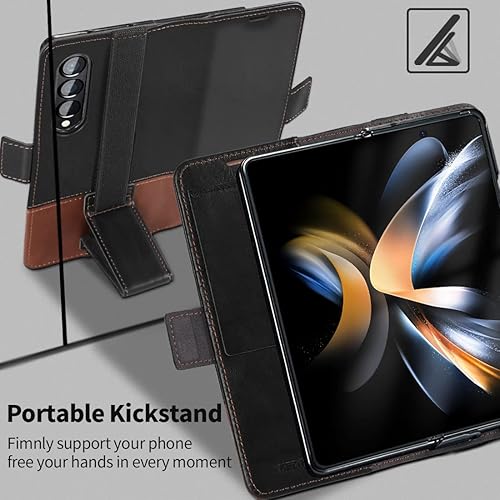 Miniatura 3 de KEZiHOME Funda de piel auténtica para Samsung Galaxy Z Fold 4 (bloqueo RFID) con tarjetero y función atril magnética, compatible con Samsung Z Fold