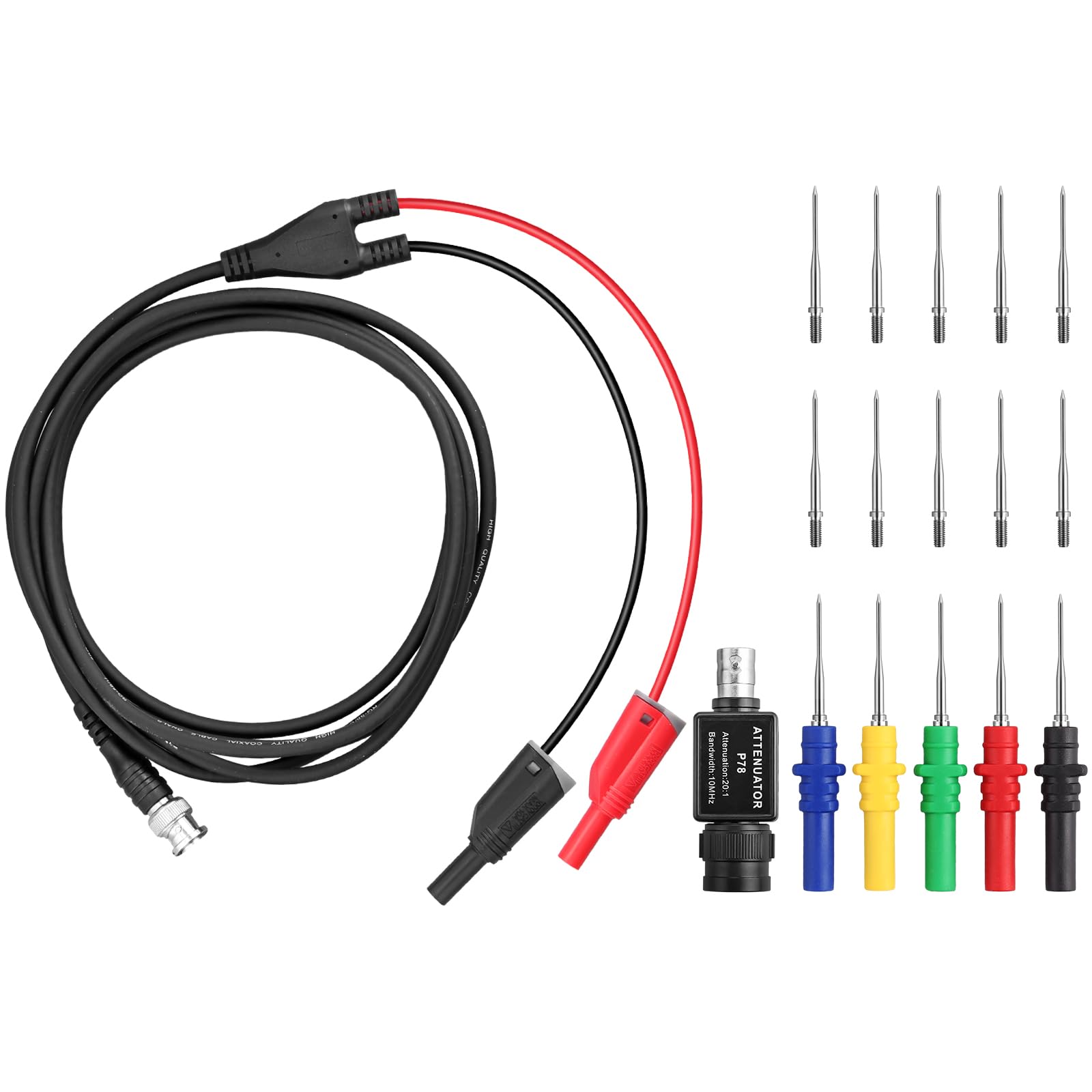 Kit de accesorios para osciloscopio con cable BNC a banana 3M, atenuador 20:1 y 10 sondas, ideal para diagnóstico de vehículos con osciloscopio de 2 canales y multímetro digital