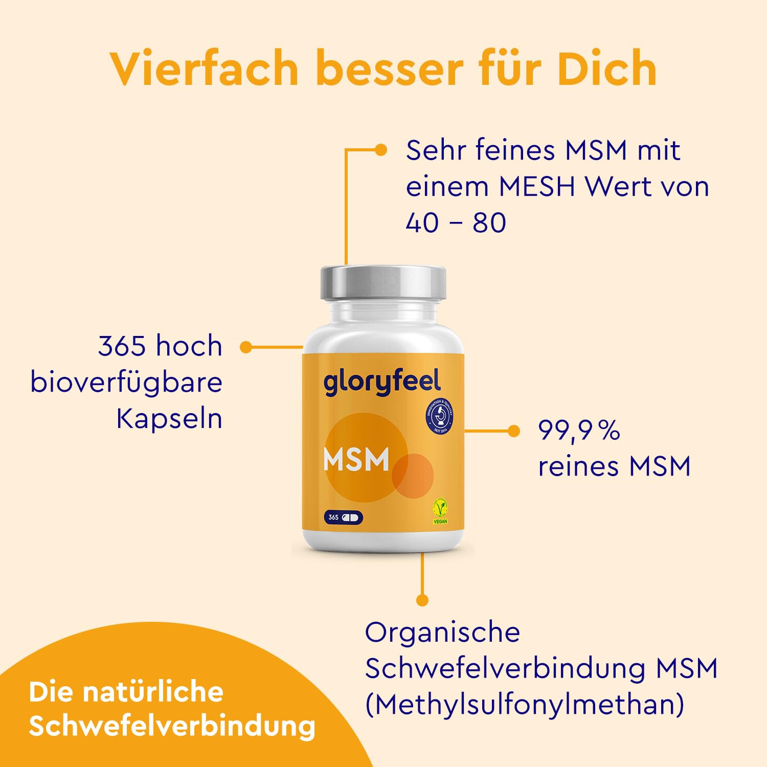 MSM Kapseln hochdosiert 365 Stück - 1600mg Methylsulfonylmethan (MSM) pro Tagesdosis - 99,9% reines MSM Pulver - vegan, laborgeprüft & ohne Zusätze in Deutschland hergestellt