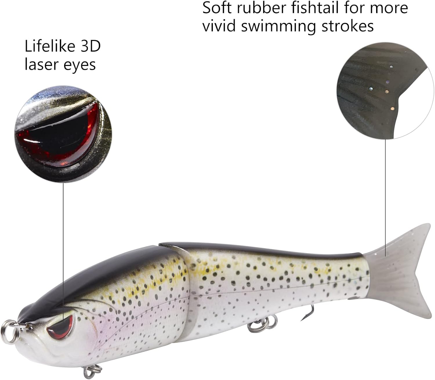 Bassdash SwimShad Glide Baits Jointed Swimbait Bass Pike Salmon Trout Muskie Fishing Lure,3-Pack