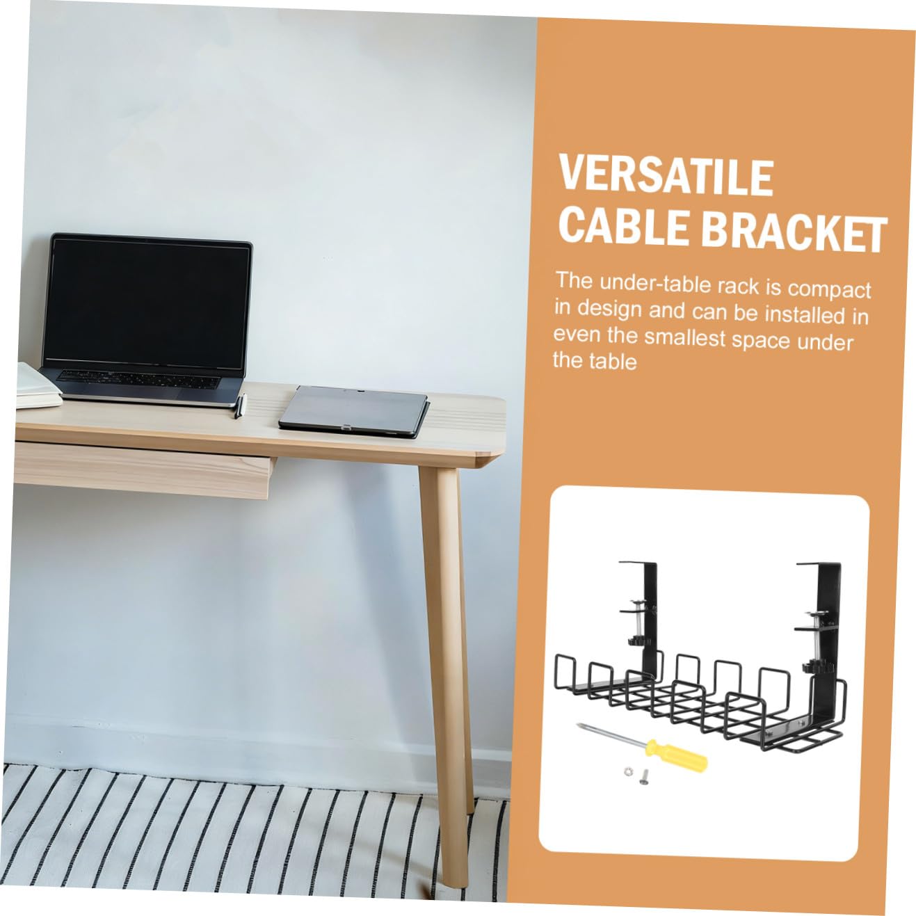 Estante de Almacenamiento de Hierro Negro Construcción Resistente y Montaje bajo Escritorio para Organización de Cables en Oficina o Hogar