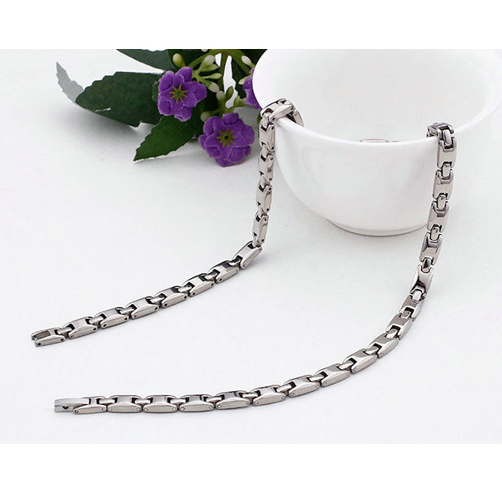 Beydodo Hip Hop Kette Herren 50CM ohne Anhänger, 6-7MM Gliederkette mit Stein Halskette Edelstahl Freundschaftskette Silber Rosegold