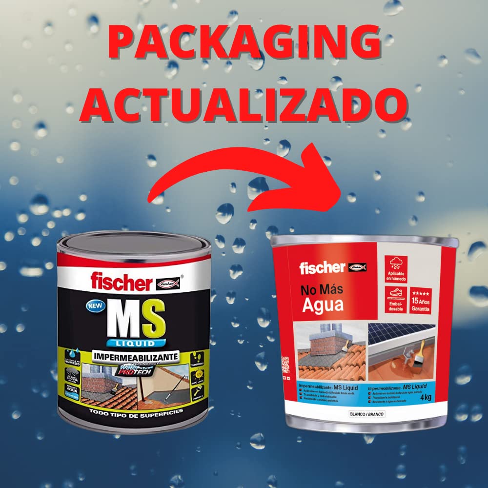 fischer - Pintura impermeabilizante (cubo 4kg) polímero MS Blanco, resistente al agua y exteriores