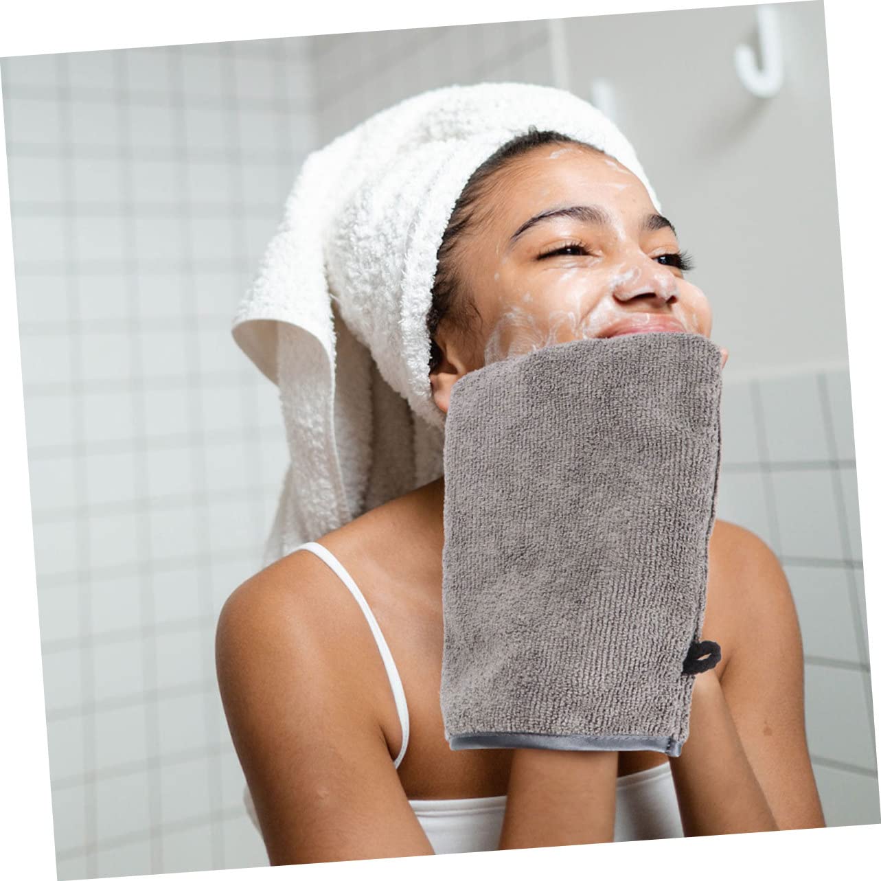 SHERCHPRY 5 Set Guanti Struccanti Riutilizzabili Microfibra Guanti Detergenti Morbidi E Portatili Per Rimozione Profonda Pulizia Pori E Esfoliazione Grigio E 3 Pezzi * 5