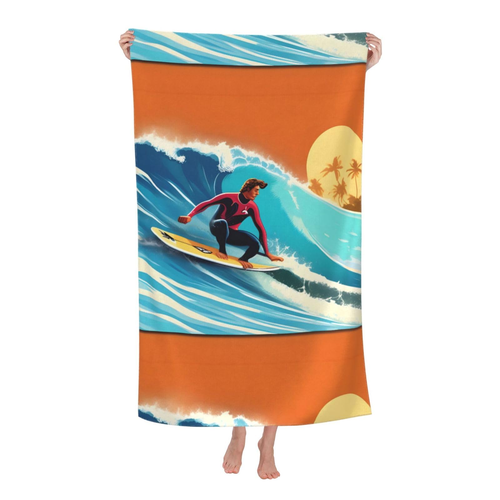 Cbaaghh Hawaiian Surfer On Wavy Print Print Adult Beach Towels,Beach & Pool Towel,Beach Towels,Towels For Camping
