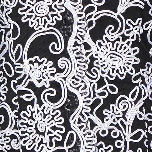Image of Alex Evenings Women's Stretch Embroidered Formal Event Blouse With Center Front Scallop Detail and Illusion Sleeves