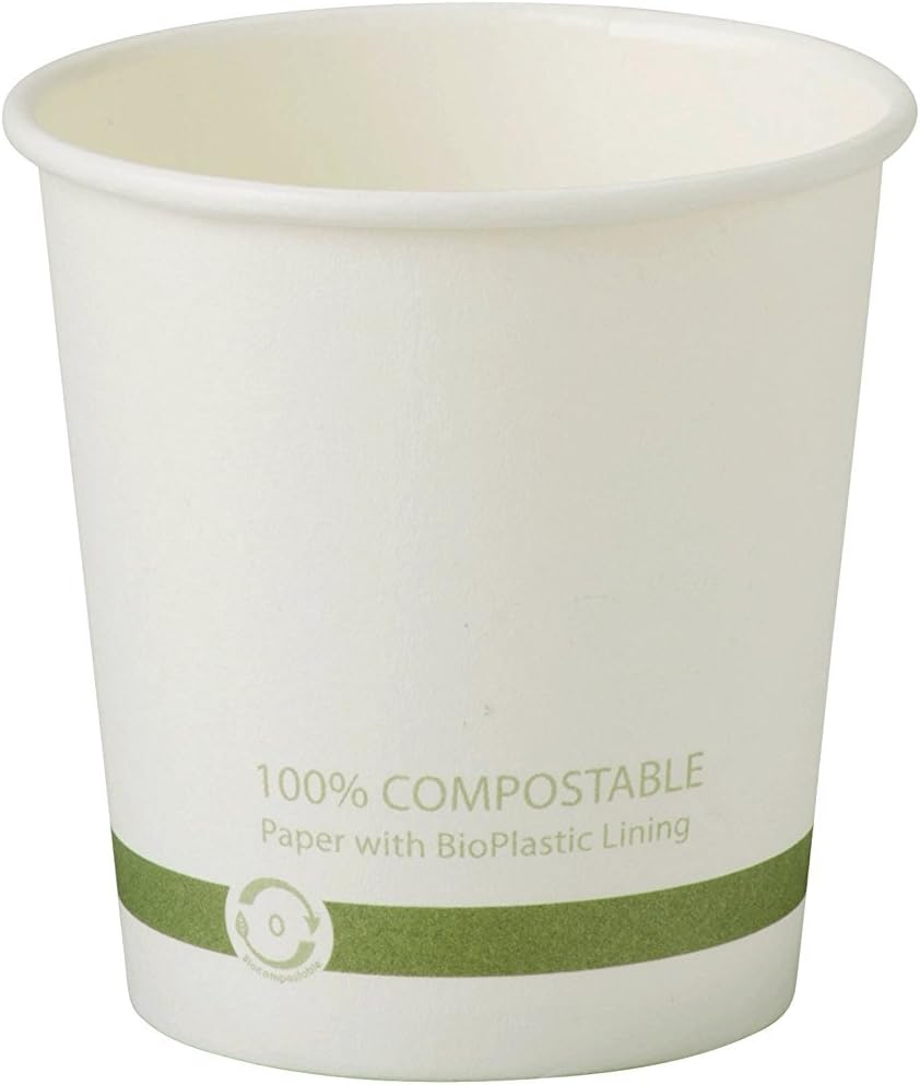 100% Compostable Paper Cups by World Centric, Made from FSC Certfied Paper, Plant Based Bio Lining, for Hot Drinks, White, 4 oz (Pack of 1000)
