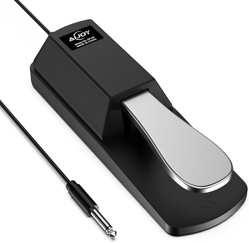 6.35mm Sustain Pedal for Electronic Keyboard | Universal Piano Pedal with Polarity Switch for Digital Piano/MIDI Keyboard/Synthesizer, Anti-Slip Rubber Bottom, 4.9ft Cable