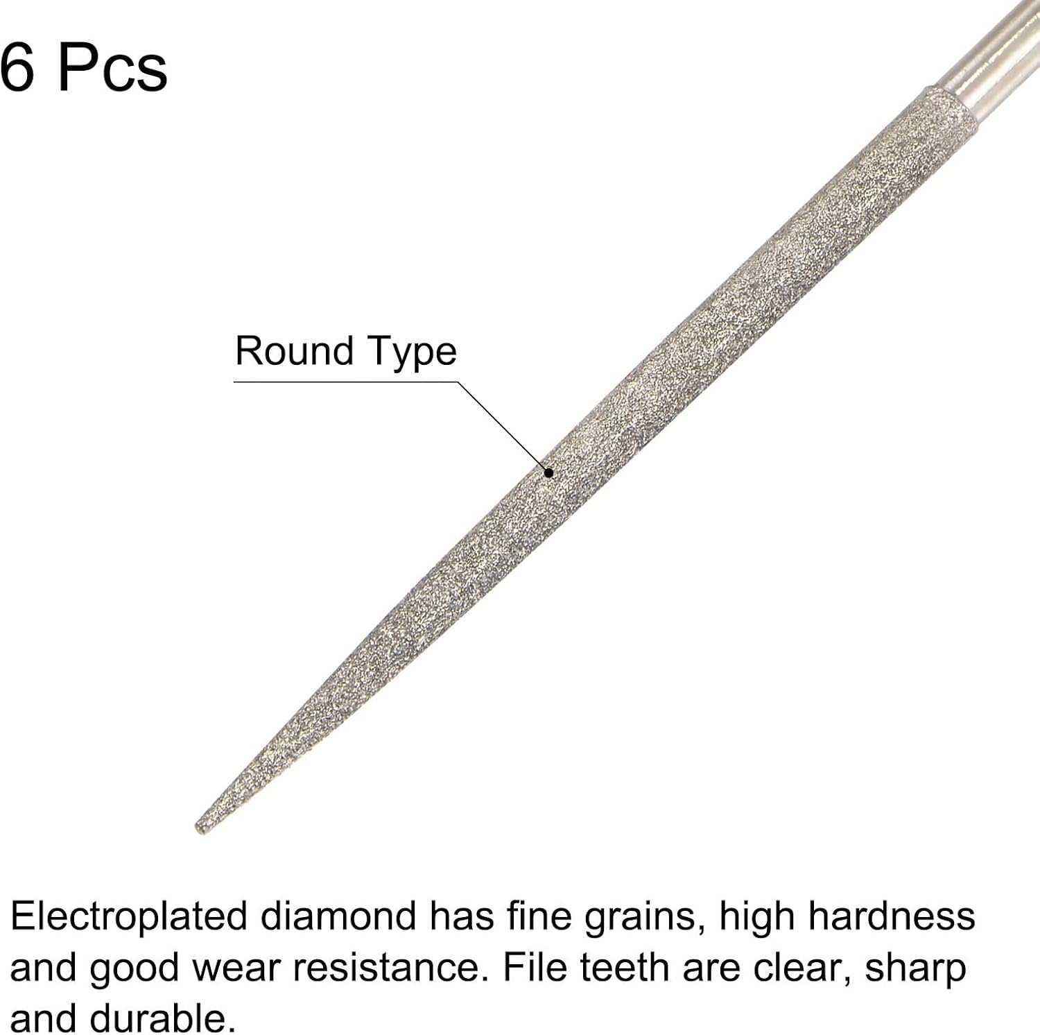 Diamond Needle Files, 3mm x 140mm Round Type File Handles Hand Tool for Metal Wood Stone Marble 6pcs