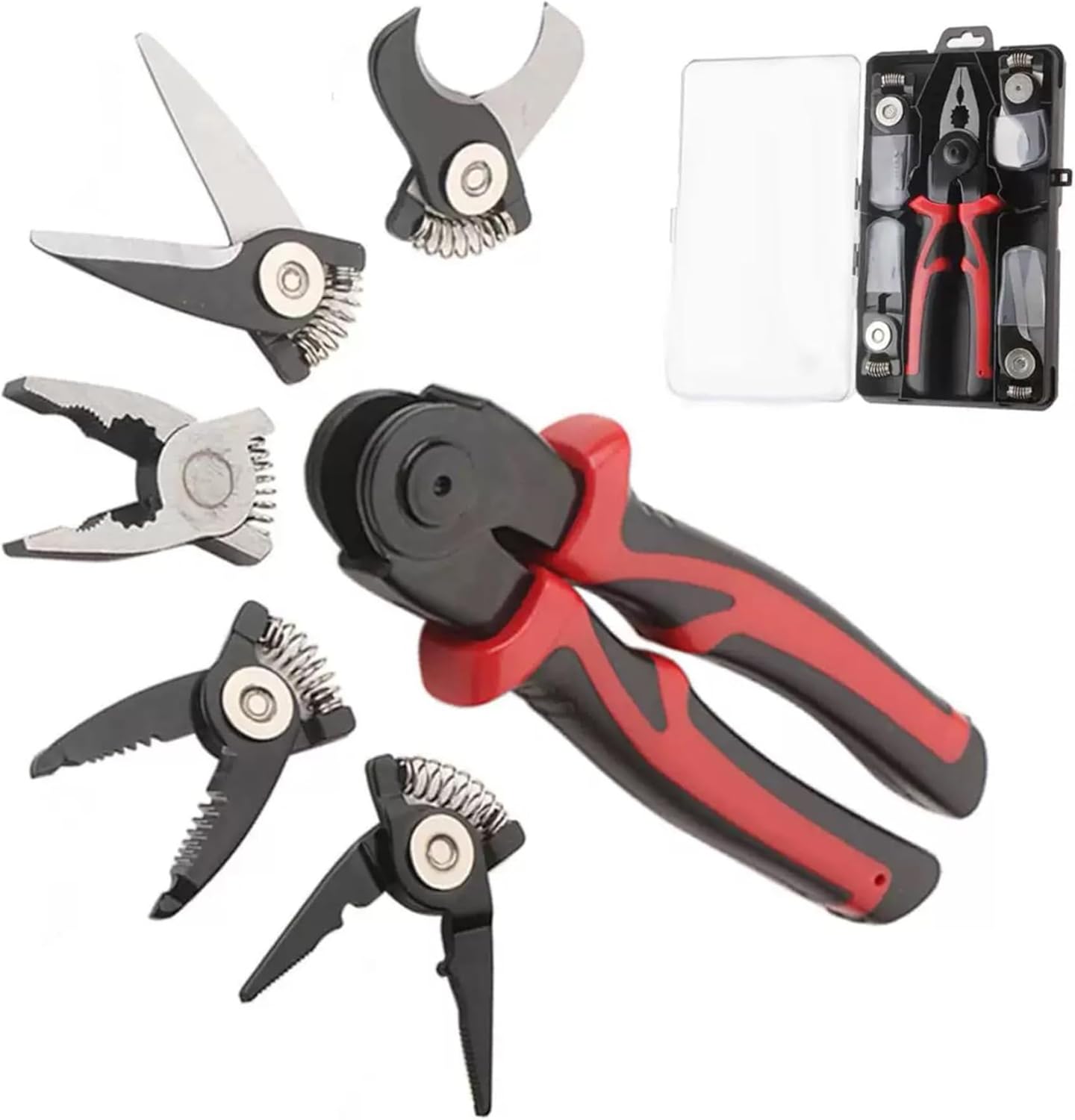 5 in 1 Tool Set Interchangeable Multifunctional Wire Stripper and Crimping Tool Cable Cutter Electrician Scissors Linesman Pliers Electrician Pliers with Storage Case