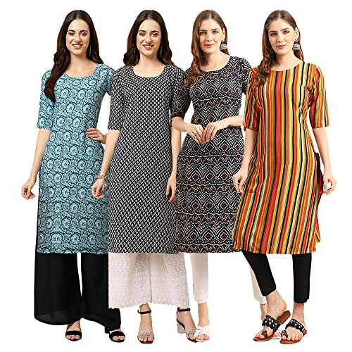 Image of Pinkmint Women's Crepe Digital Print Straight Kurta [Pack of 4]