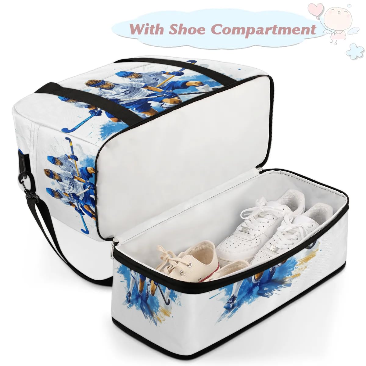 Sac de sport de voyage pour joueur de hockey pour homme et femme, sac de week-end, sac fourre-tout pliable et séparé, 47 l pour sport, gym, yoga, couleur, 47 L, Organiseur de sac