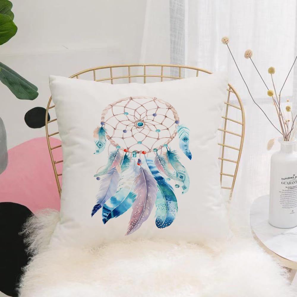 Hyosxw Isolated Watercolor Decoration Bohemian Drea - A1 Cushion Cover,Throw Pillow Case Home Decorative For Living Room Bedroom Sofa Chair 18X18 Inch,Isolated Watercolor Decoration Bohemian Dreamcatcher. Boho Feathers Decoration.,Pillowcase 45X45cm