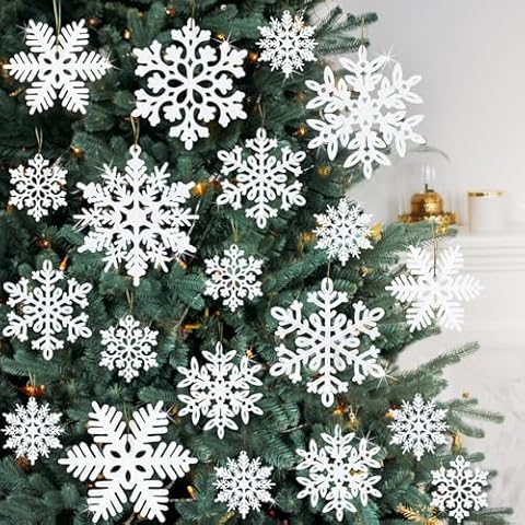 72Pcs Snowflakes Christmas Tree Decorations - White Christmas Tree Ornaments Hanging Glitter Snowflakes for Christmas Tree Winter Party Wall Ceiling Window Decorations Cover