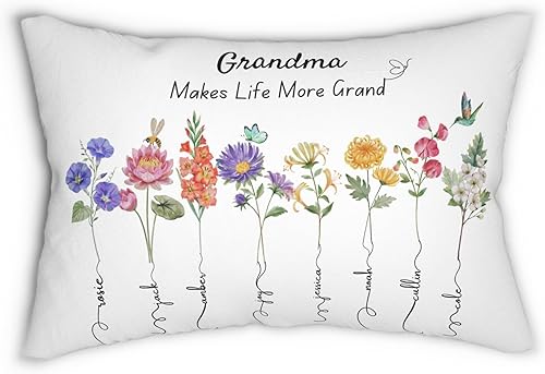 Miniatura 4 de Regalo personalizado para abuela o mamá con nombres de niños o nietos y flores de nacimiento, almohada personalizada regalo para abuela para