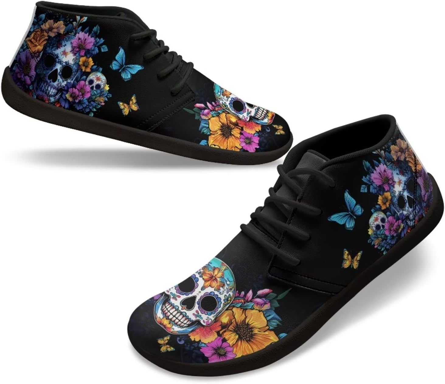 Howilath Skull Print Barefoot Shoes Men Wide Toe Box Low Zero Drop Sneaker Anti-Skid Low Top Minimalist Shoes