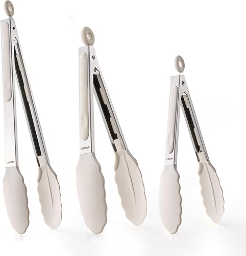 CAROTE Pinzas para cocinar, pinzas de cocina de acero inoxidable resistentes al calor con puntas de silicona antiarañazos, perfectas para utensilios