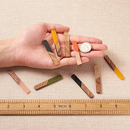 Beadthoven 18Pcs/9 Pairs Natural Wood Resin Rectangle Bar Charms Bohemian Diy Earrings Pendants Mixed Colors Vertical Bar Wooden Pieces Pendants For Statement Jewelry Making Findings #TOP3