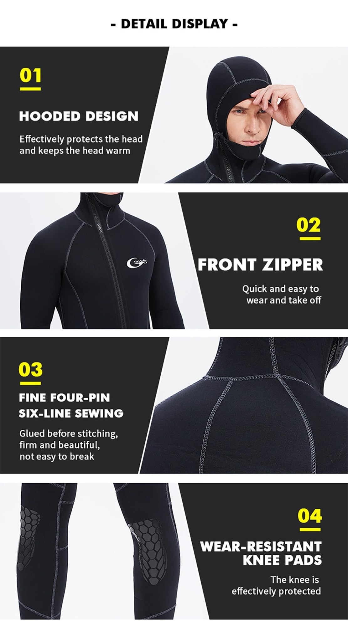 Mute da Uomo Muta in Neoprene Ultra Elasticizzata da 5 mm con Cappello, Muta da Sub Invernale Calda con Cerniera Frontale for tutto il Corpo for Snorkeling Immersioni Nuoto