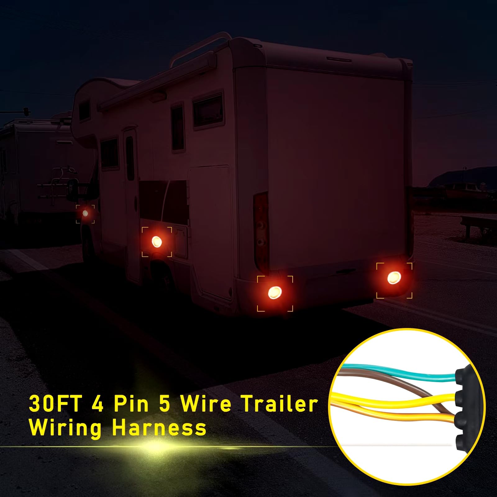 Aufind 30FT 4 Pin 5 Wire Trailer Wiring Harness, Wishbond Trailer Light Kit With Connector Plug for Tail, Brake and Turn Signals