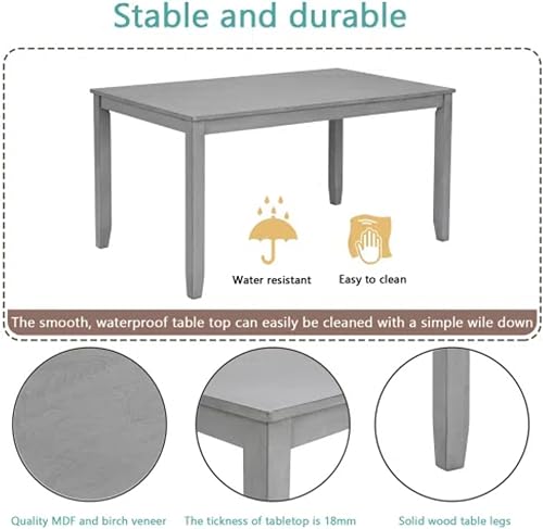 Miniatura 6 de Juego de mesa de comedor de 6 piezas para 4-6 personas, juego de cocina con 4 sillas tapizadas y un banco, sillas de sala de estar con respaldo en