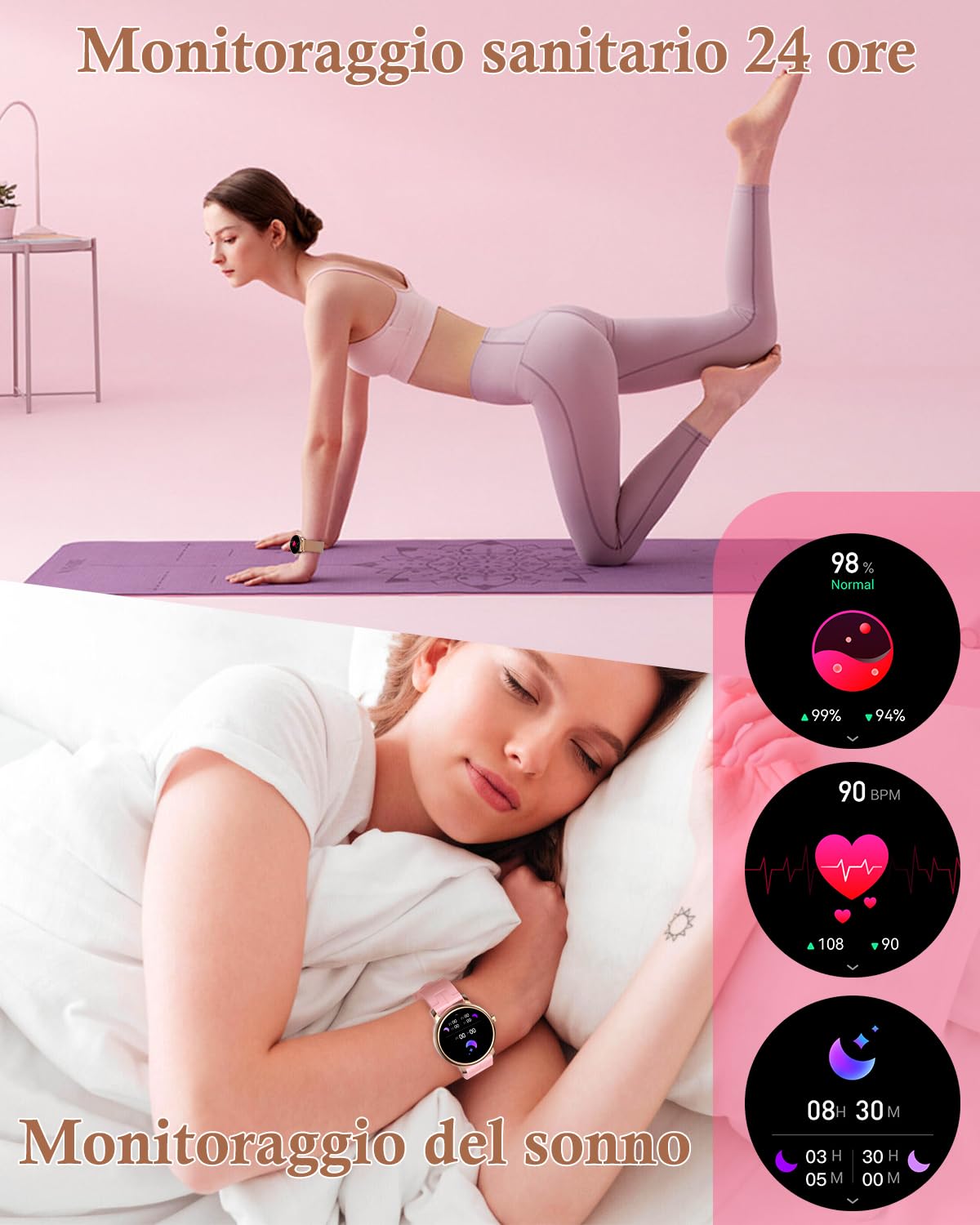 BKOHJAJI Smartwatch Donna IP68 con Schermo AMOLED 1,43"/Chiamata Bluetooth Orologio Smartwatch, 120+ Sport/Frequenza Cardiaca/SpO2/Pressione Sanguigna/Sleep Smart Watch Donna Rotondo per Android iOS