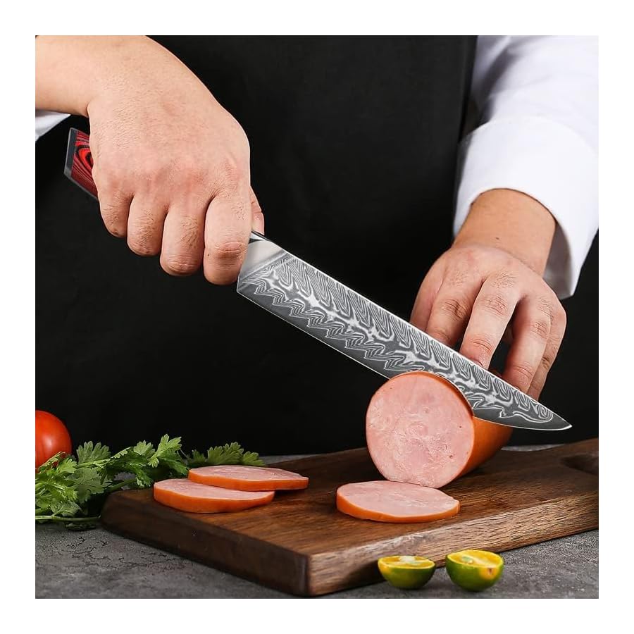 Kitchen Knife Set,7-Piece Damascus Knife Block Set Professional 73-Layer Japanese VG10 Steel - Chef's Cleaver Knife,Kitchen Scissors,Bread Knife,& More