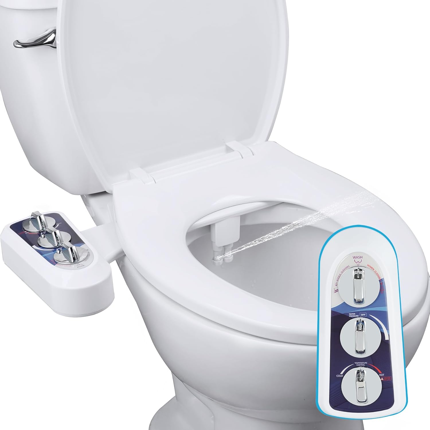 Hibbent Bidet Attachment for Toilet with Self Cleaning Dual Nozzle, Hot and Cold Water Spray Non-Electric Mechanical Toilet Seat Bidet for Rear or Female Washing Sanitizing, Blue